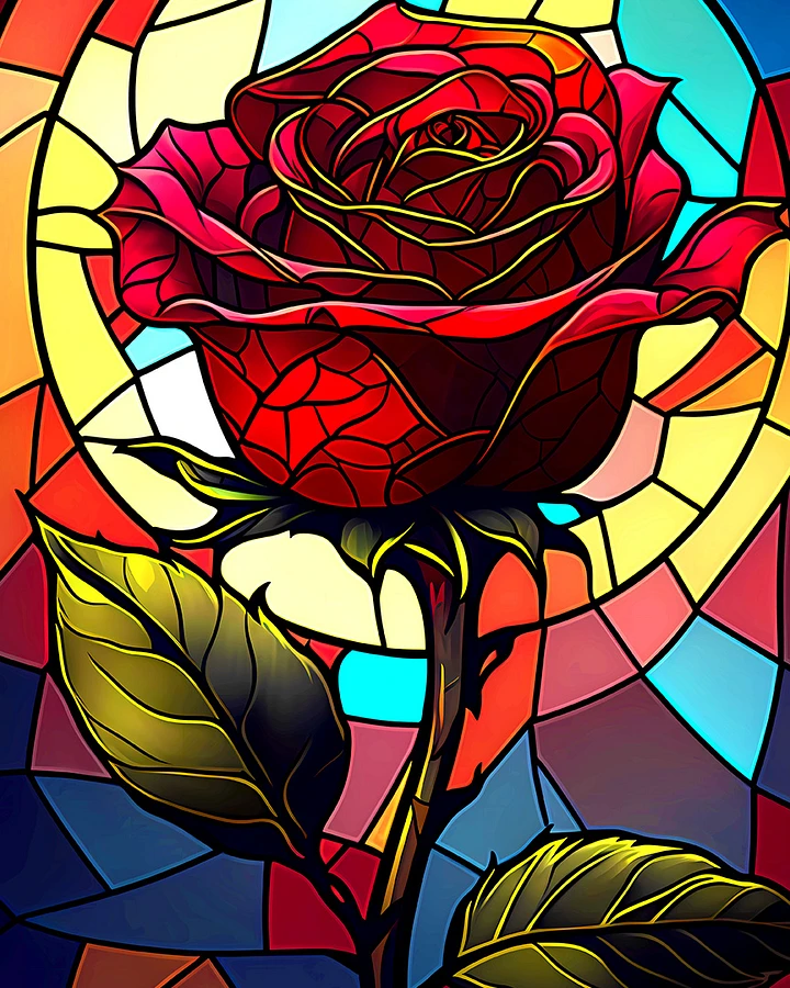Radiant Crimson Rose Stained Glass Art Poster: A Modern Take on Classic Beauty Matte Poster product image (1)