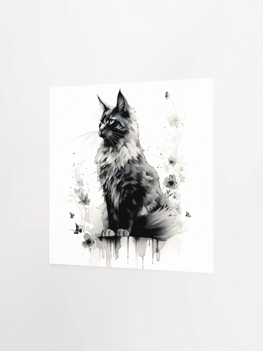 Maine Coon Floral Ink Poster – Black & White Art product image (2)