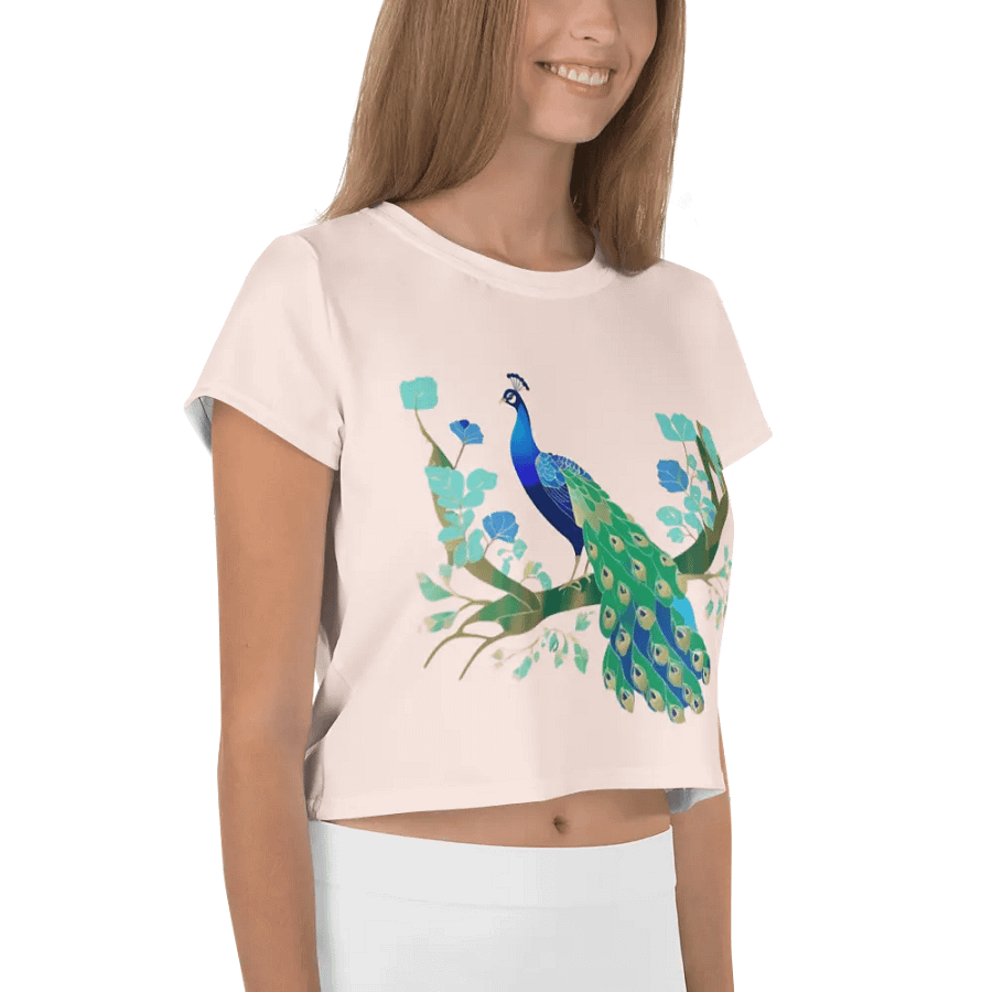 Vibrant Peacock Feathers Crop Tee product image (4)
