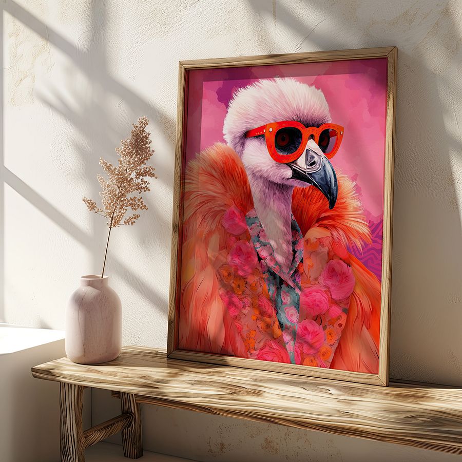 Anthropomorphic Flamingo in Orange Fur Funky Animal Portrait product image (17)