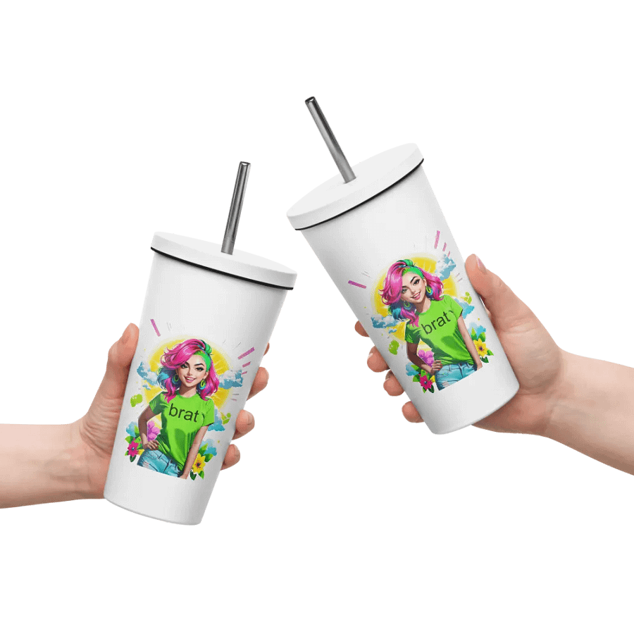 Brat 20 oz Tumbler Cup - White - Insulated Tumbler with a Straw v5 product image (10)