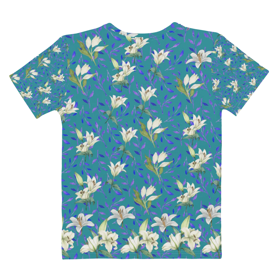 Ladies T shirt all over print blue and white flowery design giving a fresh holiday  fee product image (8)