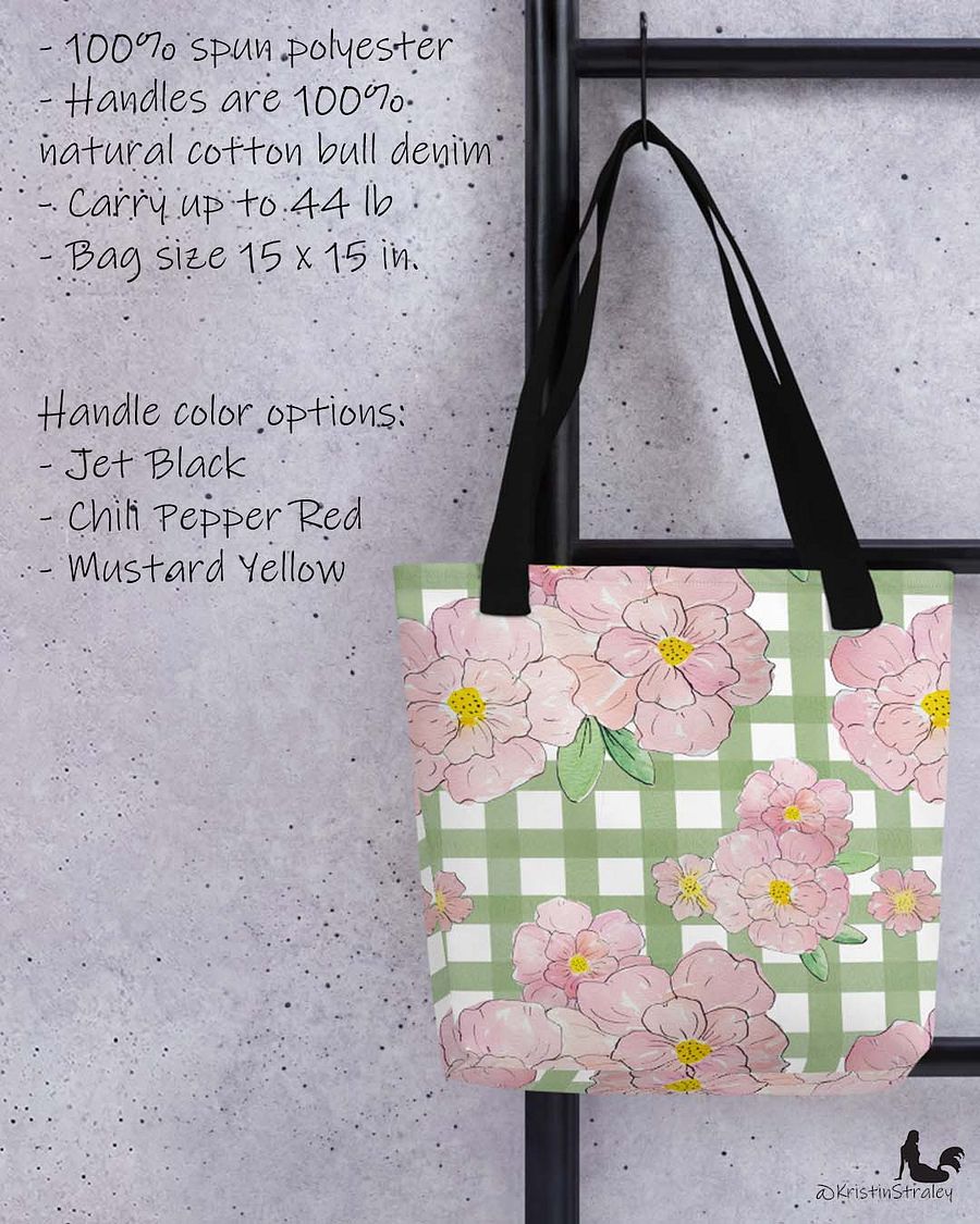 Gingham Blossoms - Lg Pink Flowers on Green Gingham product image (2)
