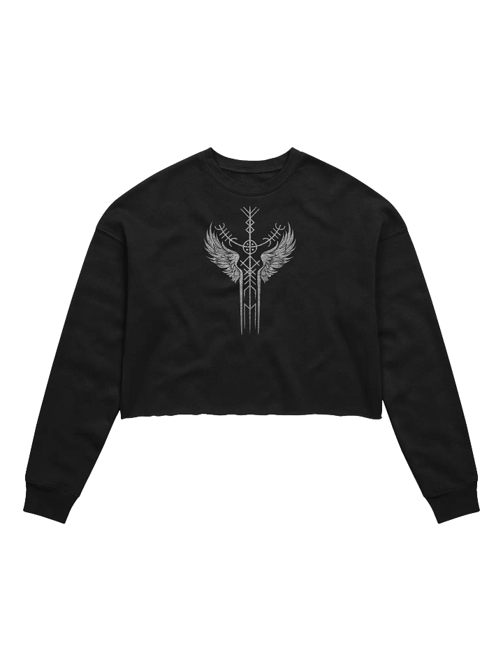 The Valkyrie Stave Women's Fleece Crop Sweatshirt (grunge print) product image (2)