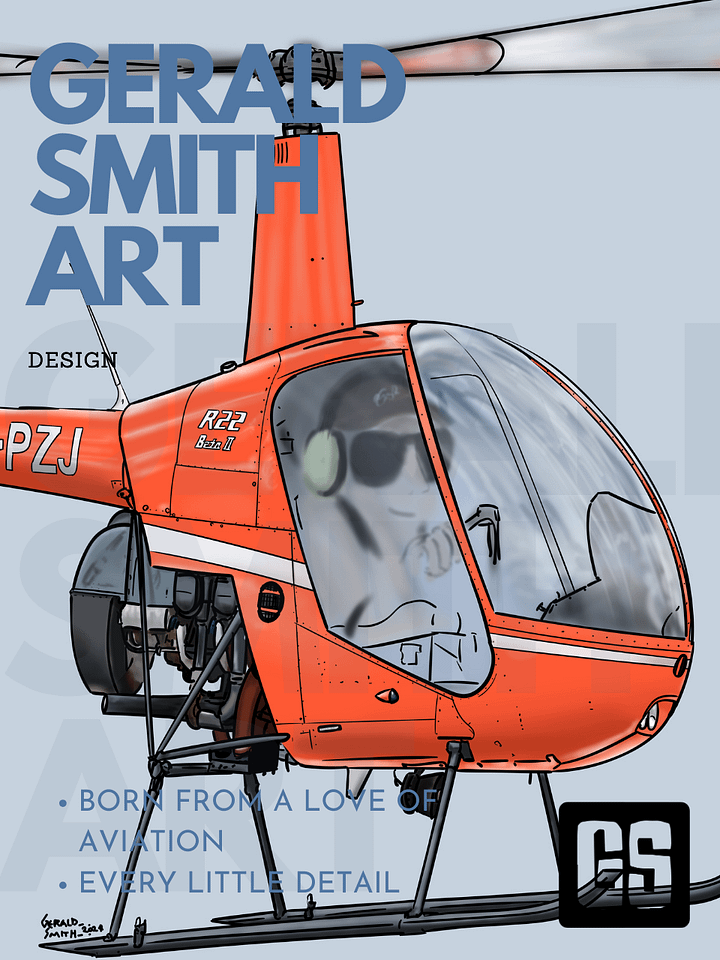 Robinson R22 Digital Printable Aviation Art with Blue Background product image (2)
