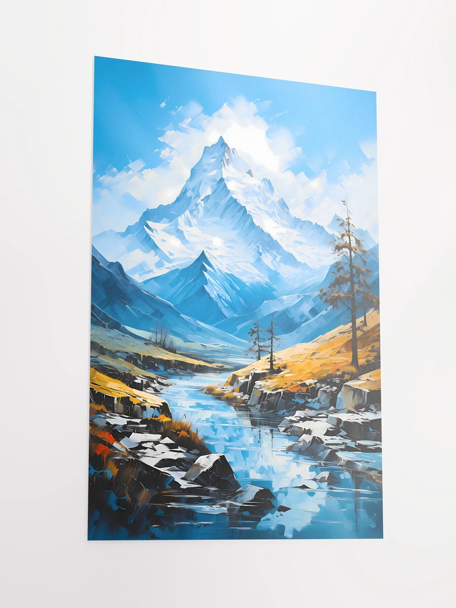 Alpine Serenity: River Flowing from Snowy Mountain Peak Matte Poster product image (4)