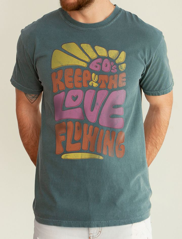 Keep the Love Flowing | Trippy Hippie Groovy Text | Boho-Retro Style 60's Disco T-Shirt product image (1)