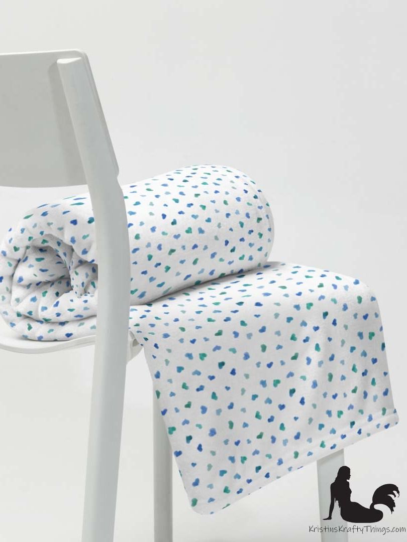 Blue Watercolor Hearts Fleece Throw Blanket product image (4)