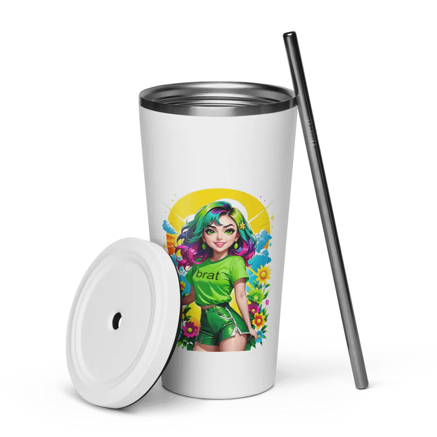 Brat 20 oz Tumbler Cup - White - Insulated Tumbler with a Straw v3 product image (7)