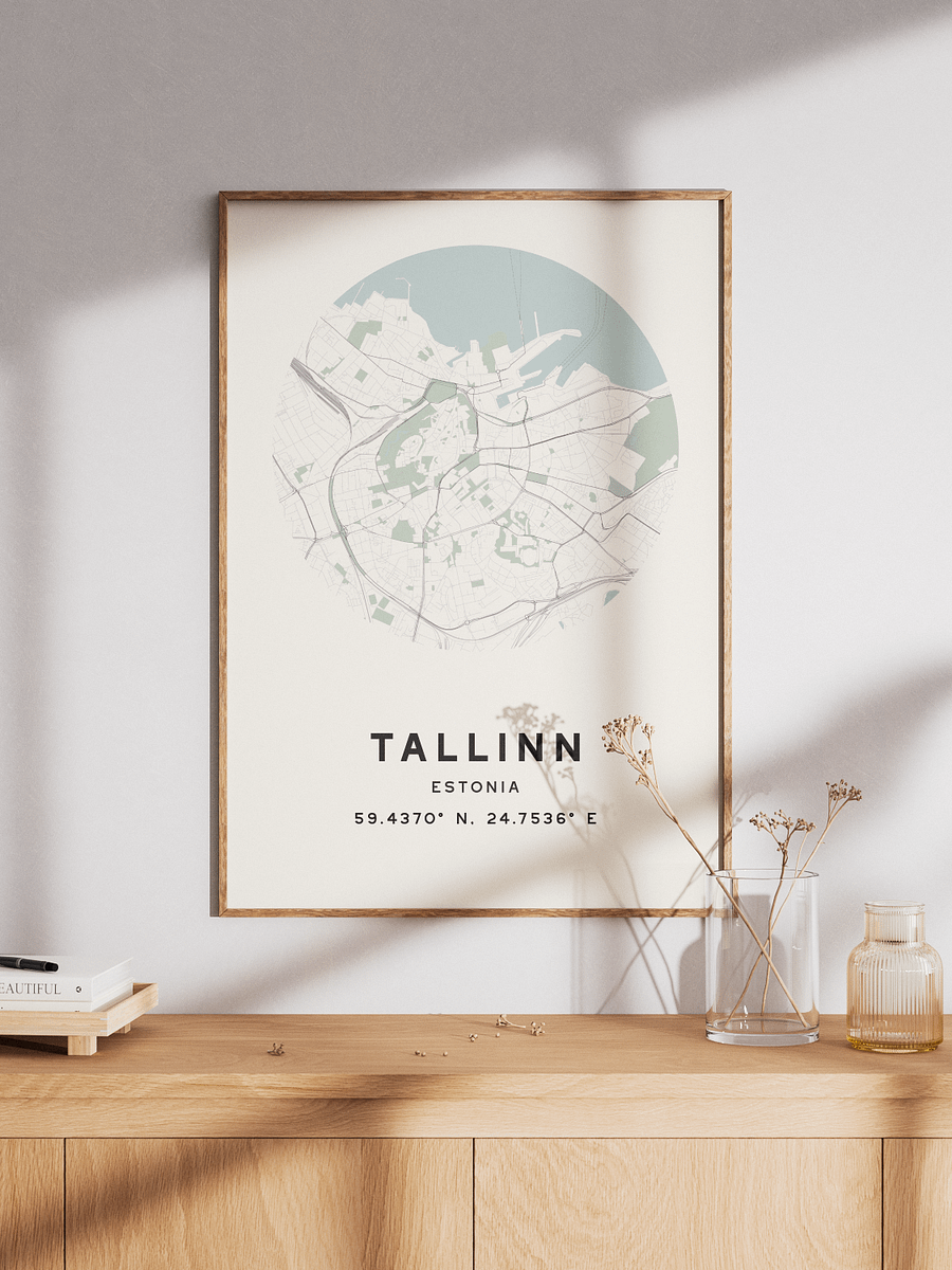 Tallinn Street Map Poster – Beige Minimalist Circular City Art product image (1)