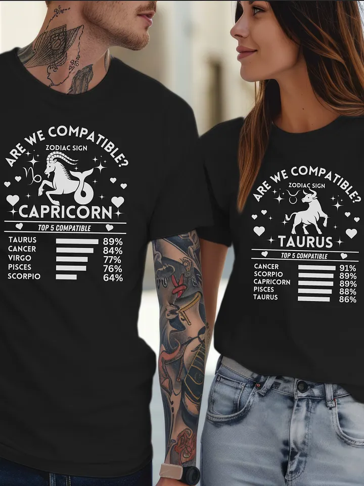 Capricorn Zodiac Sign Romantic Compatibility T-Shirt - Bella Canvas 3001 Unisex Staple T-Shirt - Dark Colors product image (2)