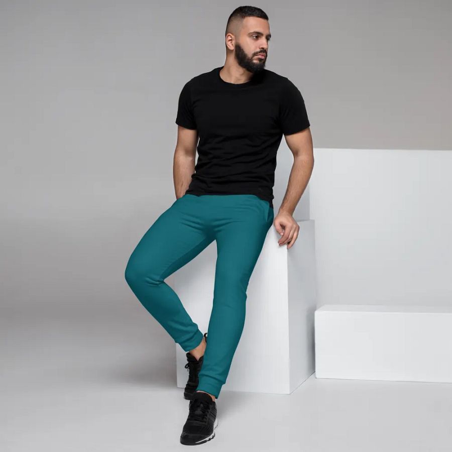 Plain Teal Blue True Summer Recycled Polyester Premium Men's Joggers by Treasure Pie product image (7)