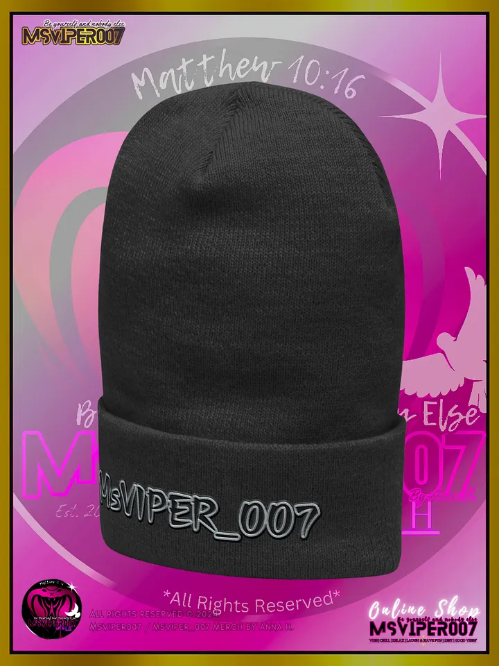 Cuffed Beanie [ Embroidered Design(s) ] - "MsViper_007™ Brand [gray/blk] - Support&Sport" Stylish Beanie by Anna H. product image (2)