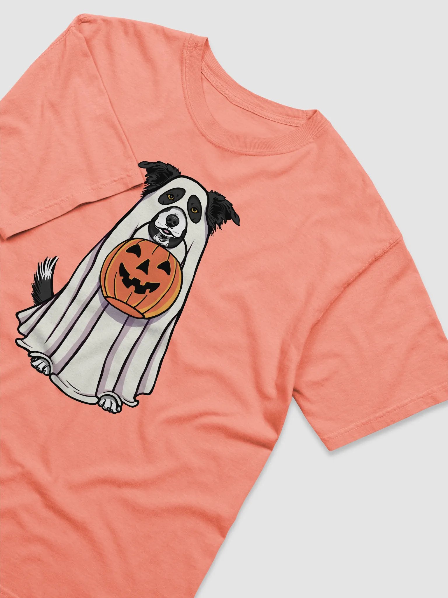Funny Halloween Border Collie T-Shirt | Funny Border Collie Wearing a Ghost Costume and Holding a Pumpkin Basket product image (21)