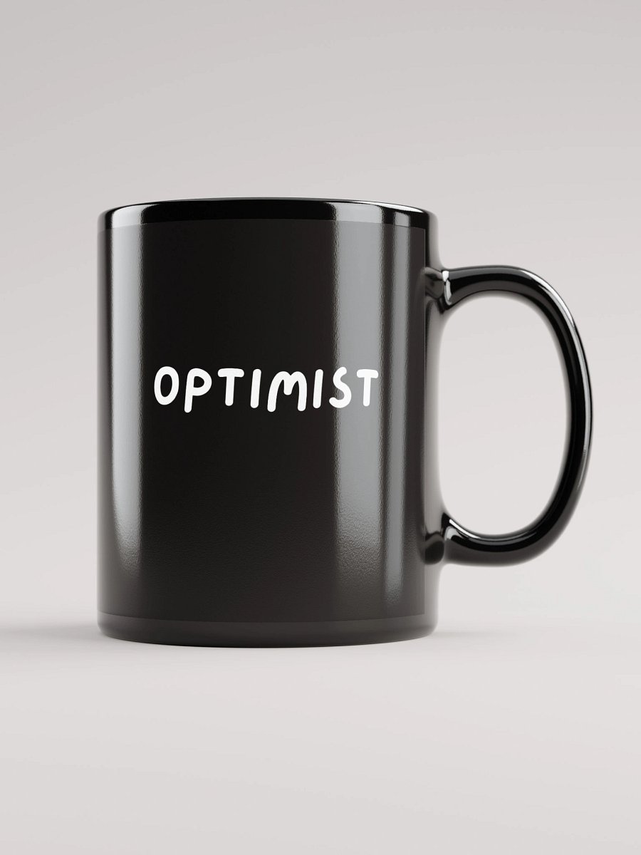 “OPTIMIST” Upbeat Black Glossy Mug product image (2)