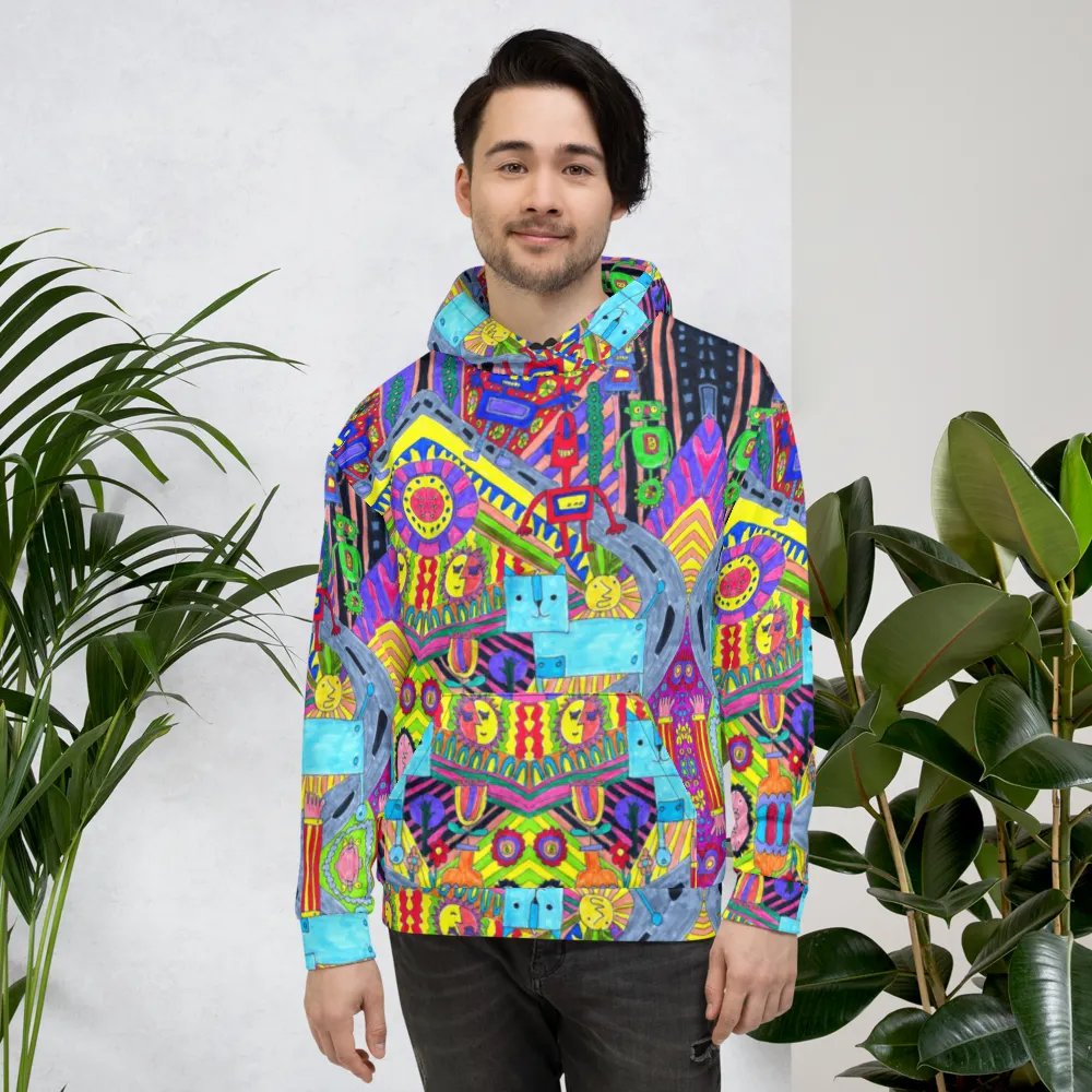 Abstract Colourful Doodle Robots Unisex Pull Over Hoodie product image (4)