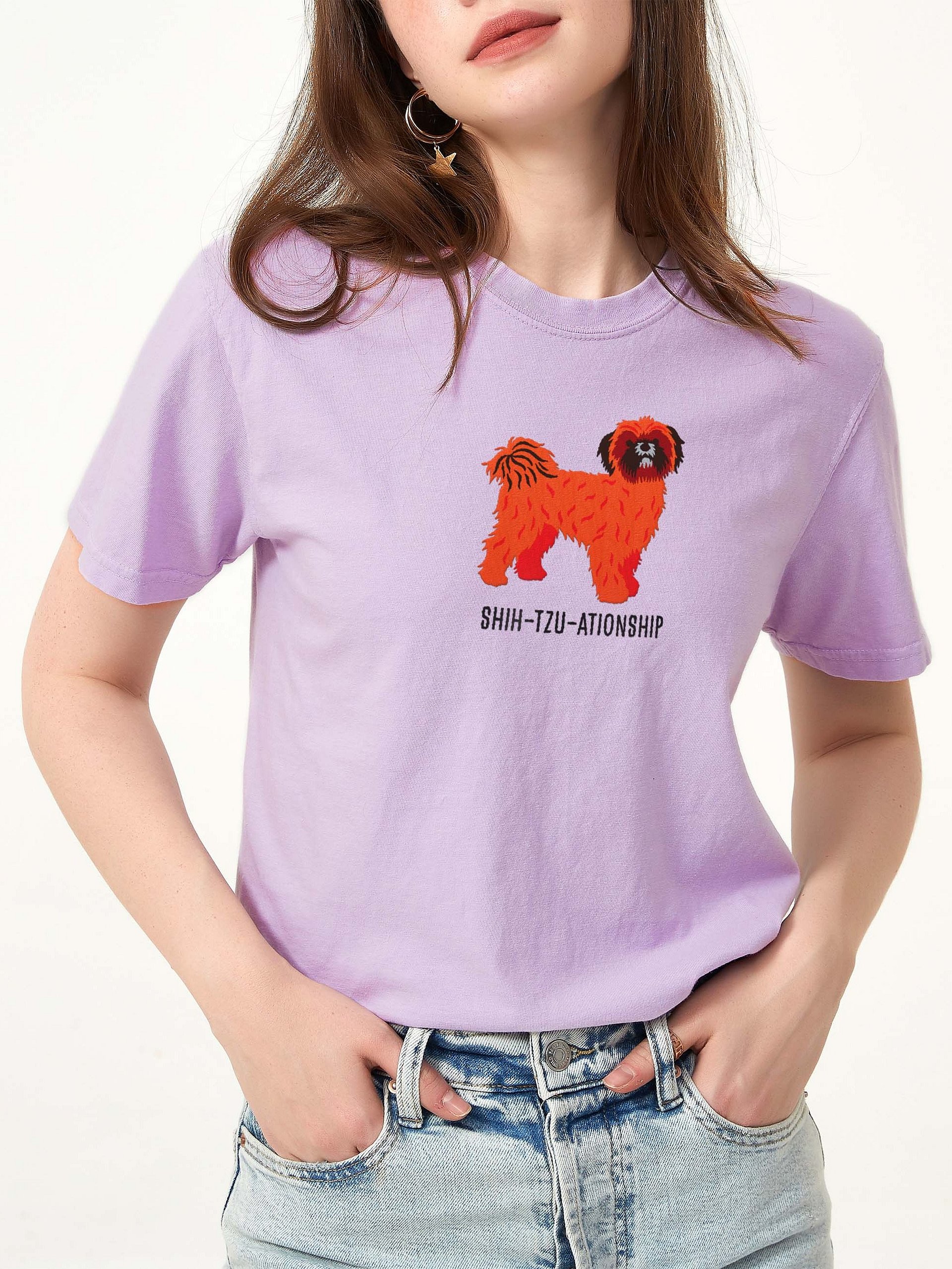 Shih-Tzu-ationship T-Shirt(Embroidered) of a Shih Tzu(Red with Black Mask) product image (2)
