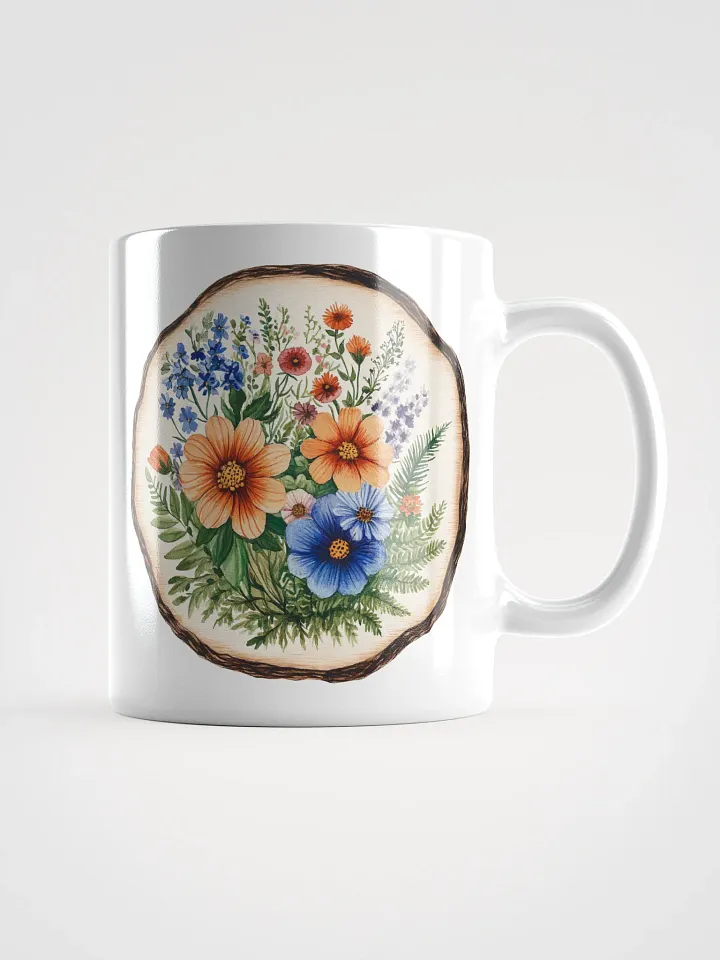 Blue Wildflower Round Wood Art Ceramic Mug product image (2)