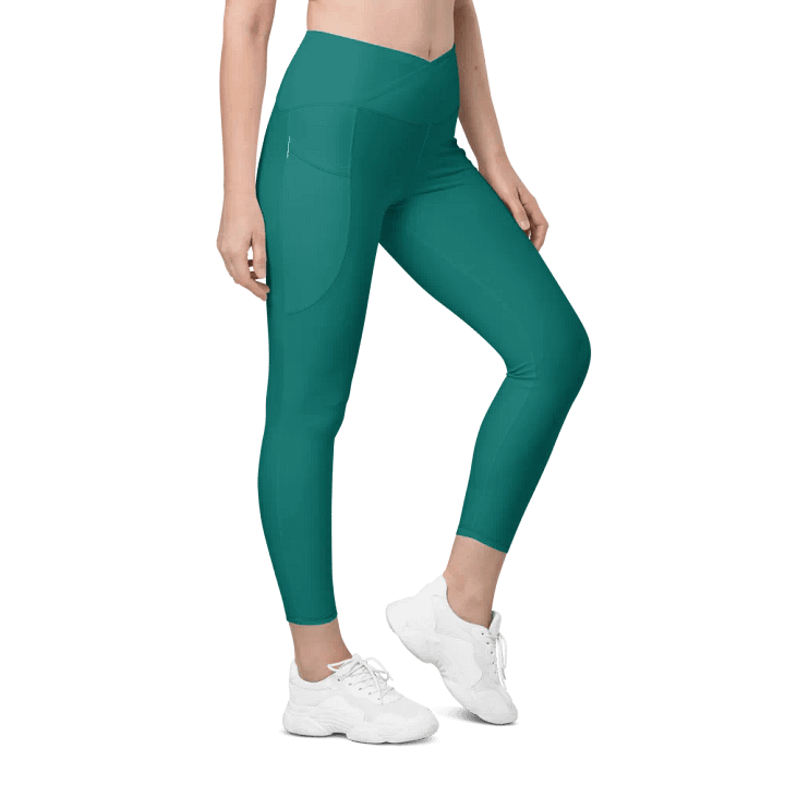 Plain Deep Sea Green Light Summer Women's High Waisted Premium Crossover Leggings with Pockets by Treasure Pie product image (1)