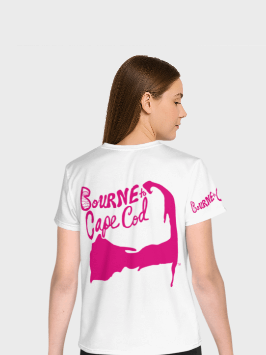 🦩YOUTH | Girls’ | BOURNE to Cape Cod™ | Logo Tee – All-Over Print | BRN.2C.C.™ | Coastal Cutie Vibes💖 | Pink Logo on White product image (2)