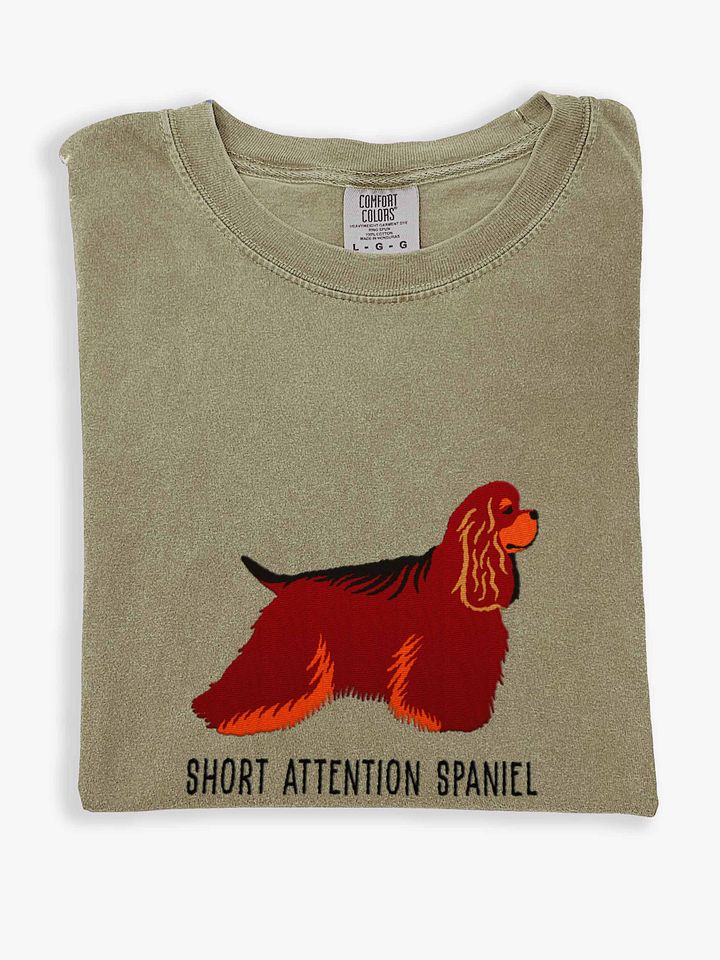 Short Attention Spaniel T-Shirt(Embroidered) of an American Cocker Spaniel(Liver & Tan) product image (1)