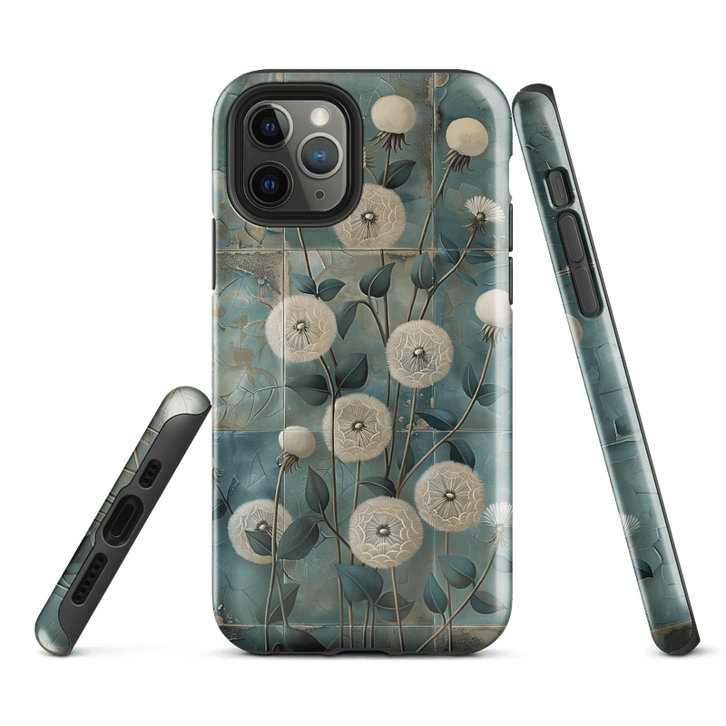Dandelions Teal Tiles, Vintage Style - Tough Phone Case