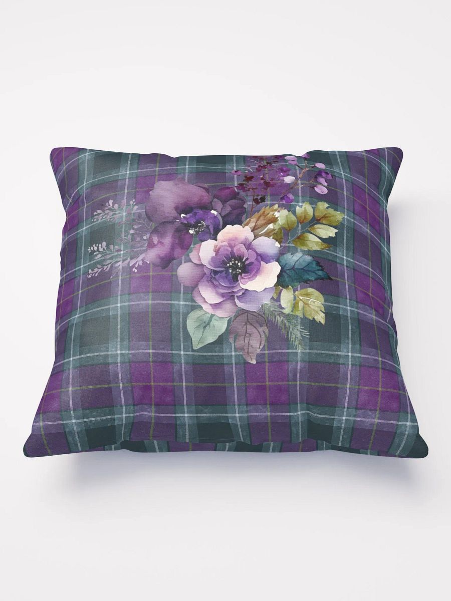Purple/Green Plaid Pillow with Floral Design product image (1)