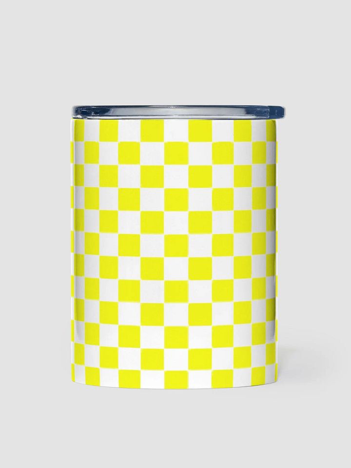 Checkered! Neon Yellow and White Checkers 10 oz Stainless Steel Tumbler product image (1)