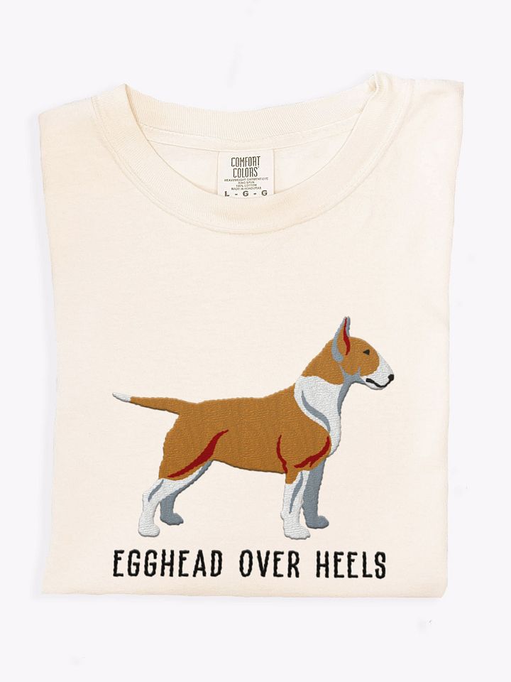 Egghead Over Heels T-Shirt(Embroidered) of an English Bull Terrier(Fawn) product image (1)