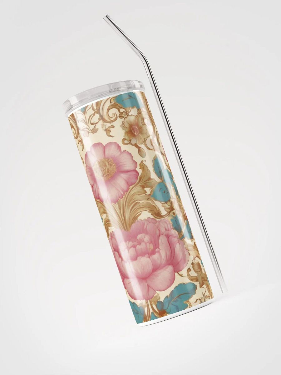 Elegant Vintage Golden Pink Flower Coquette Tumbler: Eco-Friendly Stainless Steel with Straw product image (3)