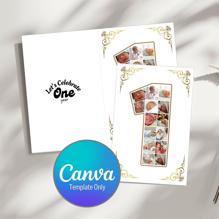 One Year Celebration Card Photo Collage Canva Template product image (1)