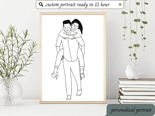 Black and White Custom Portrait from Photo, One Line Drawing, Family Illustration, Custom Minimalist Drawing, Valentine Gift, custom drawing product image (7)