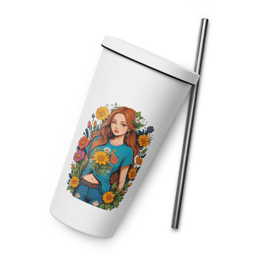 Bloomcore Flower Girl 20 oz Tumbler Cup - White - Insulated Tumbler with a Straw - v1 product image (8)