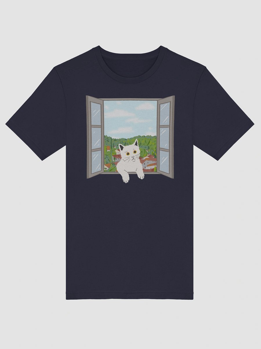 White Cat Peeking Through Window - T-Shirt product image (5)