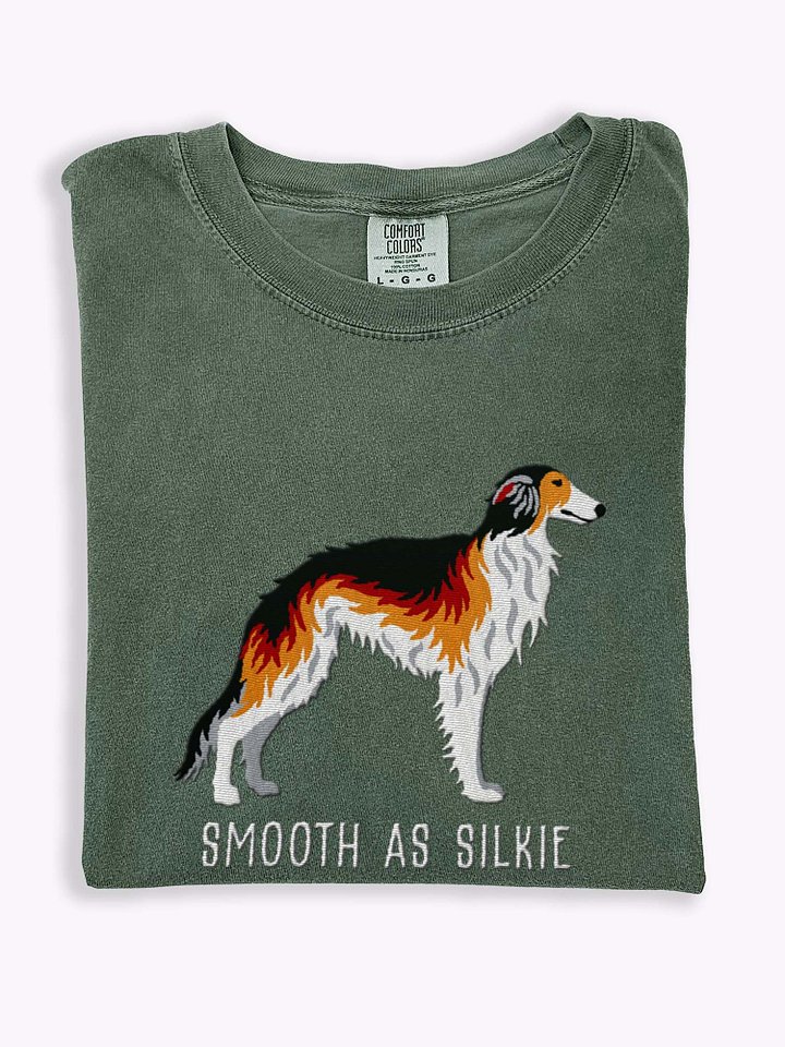 Smooth as Silkie T-Shirt(Embroidered) of a Silken Windhound(Sable) product image (1)