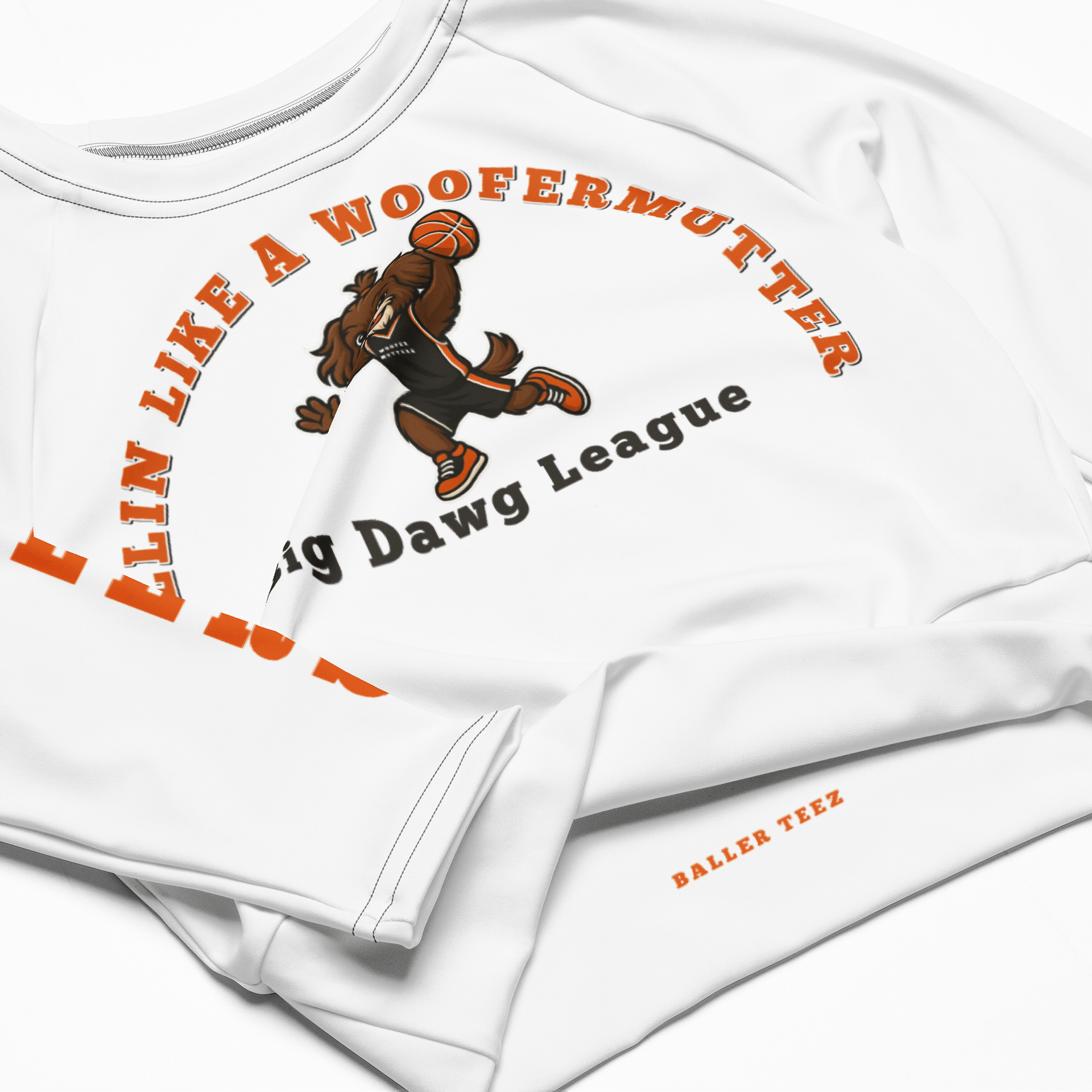 Long Sleeve White Crop Top Shih-Tzu Big Dawg Baller product image (4)