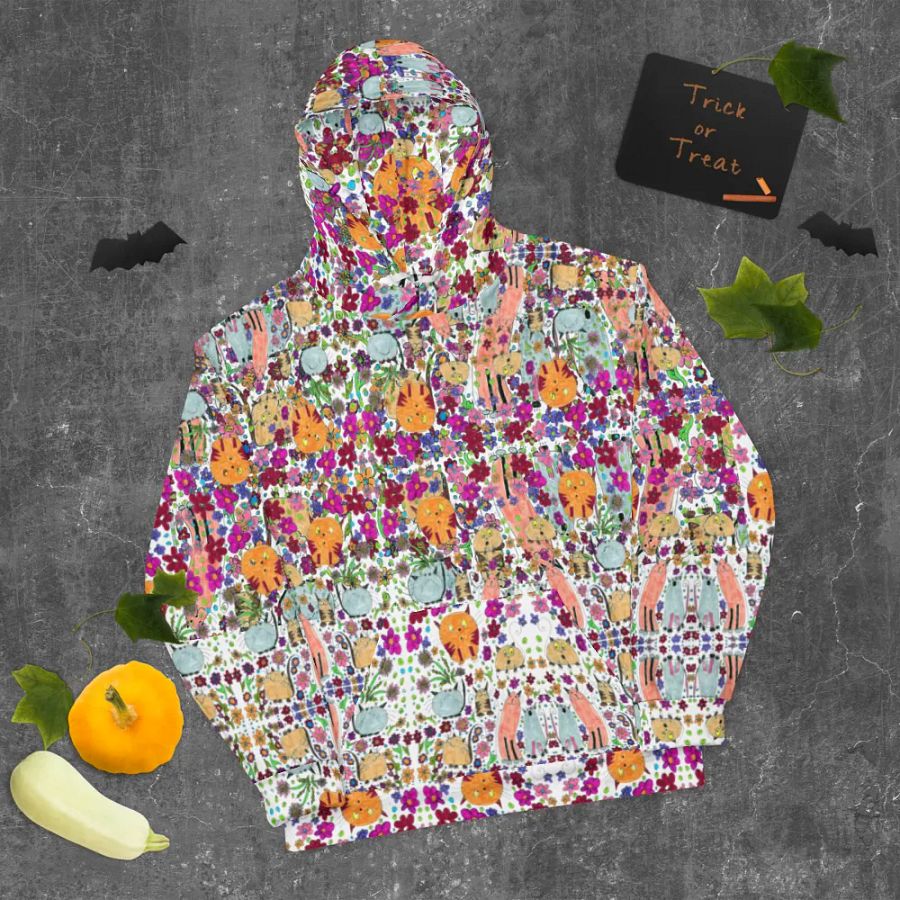 Abstract Floral Doodle Art Cats Unisex Pull Over Hoodie product image (9)
