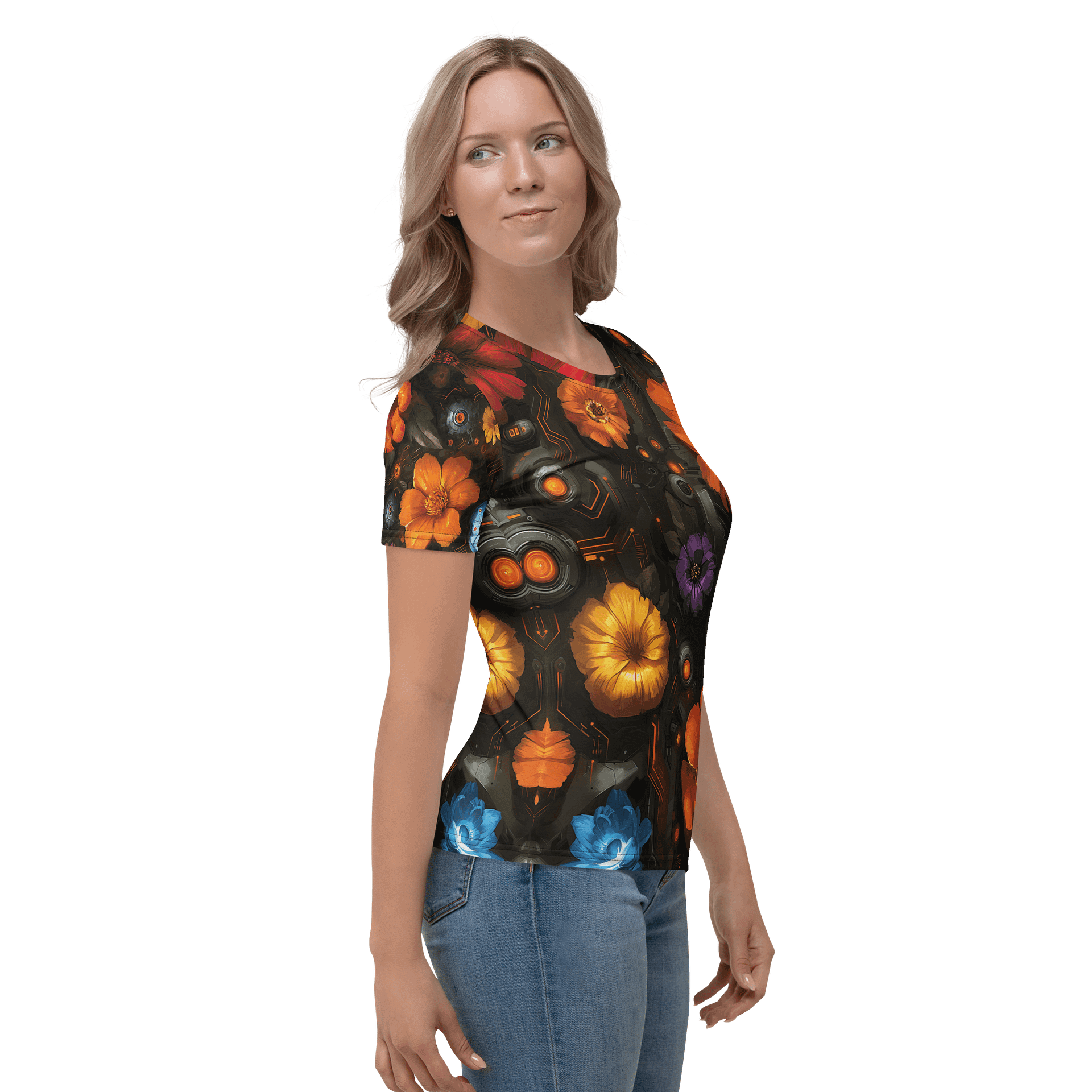 Floral Override – Futuristic Botanical Circuitry All-Over Print T-Shirt product image (2)