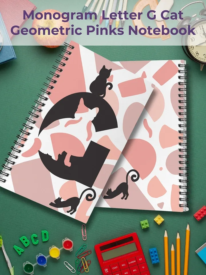 Monogram Letter G Cat Lover Geometric Pinks Notebook product image (1)