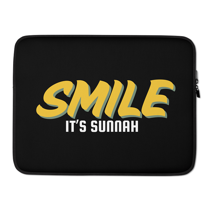 Black "Smile It's Sunnah" Laptop Sleeve in Golden Yellow product image (2)