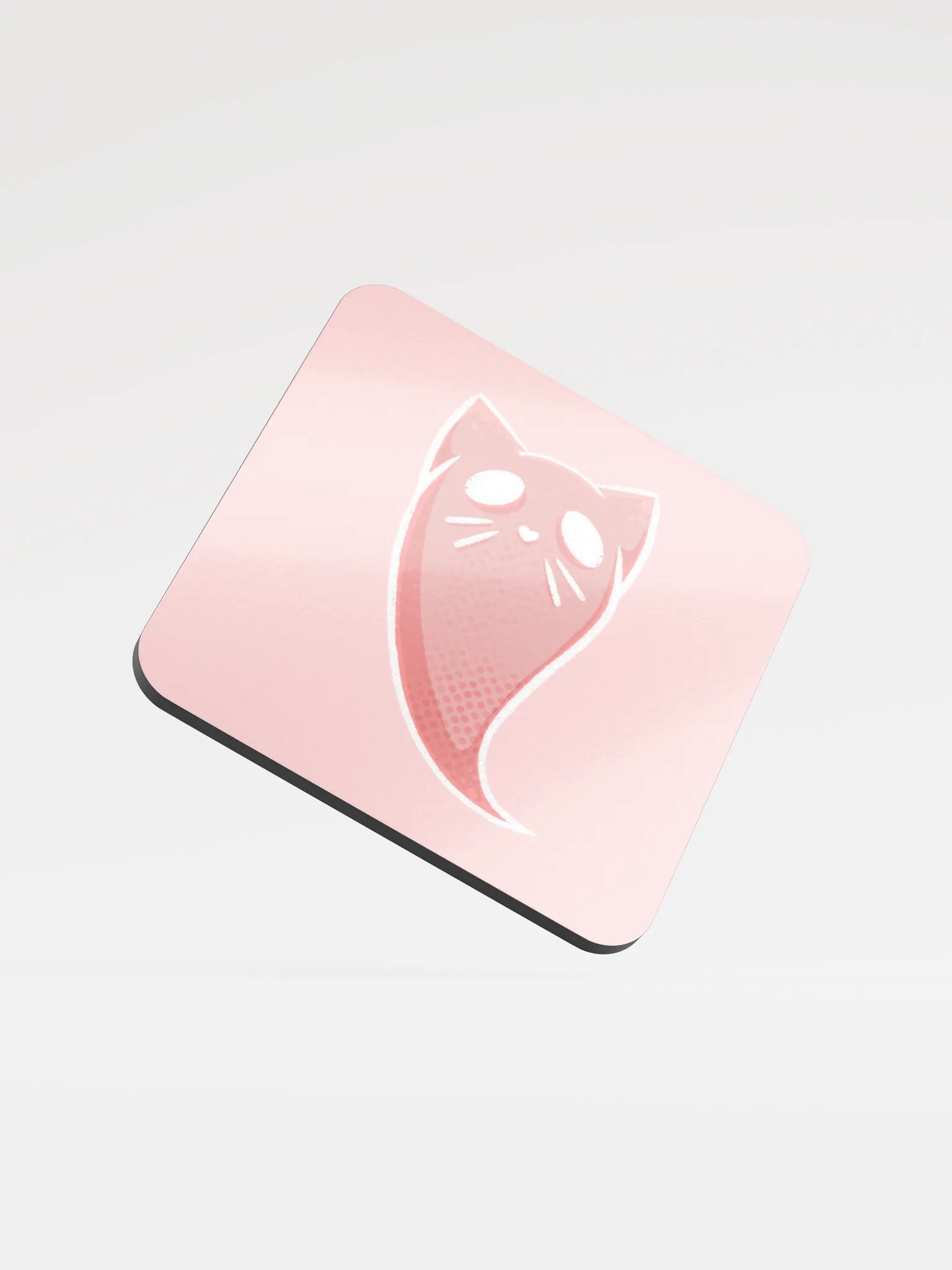 Whimsical Pink Ghost Cat Cork Coaster product image (1)