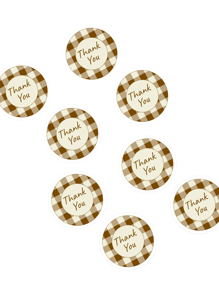 Set of 8 Brown & Cream Gingham Thank You Stickers product image (1)