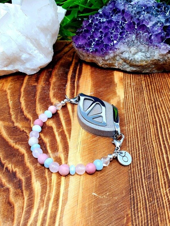Taurus Crystal Bracelet | Rose Quartz, Aquamarine & Rhodonite | Handmade Accessory for Bellabeat Leaf Urban & Ivy product image (1)