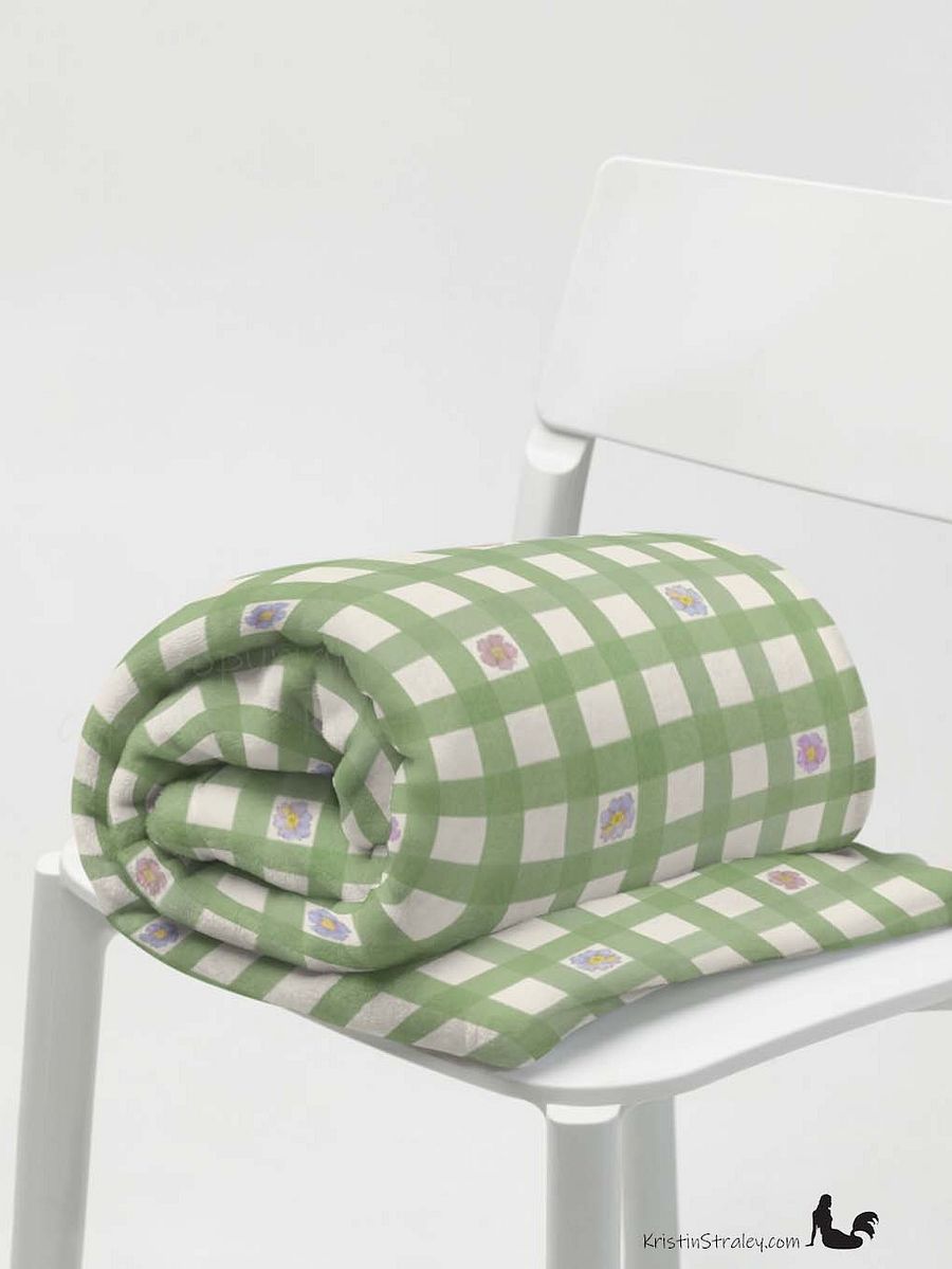Flowers in Gingham Fleece Throw Blanket product image (5)
