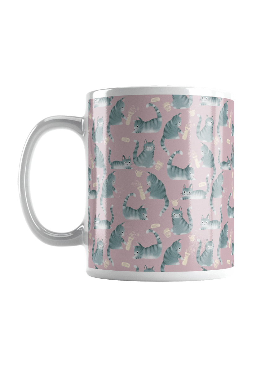 Bad Grey Tabby Cats Knocking Stuff Over Mug, Pink product image (16)