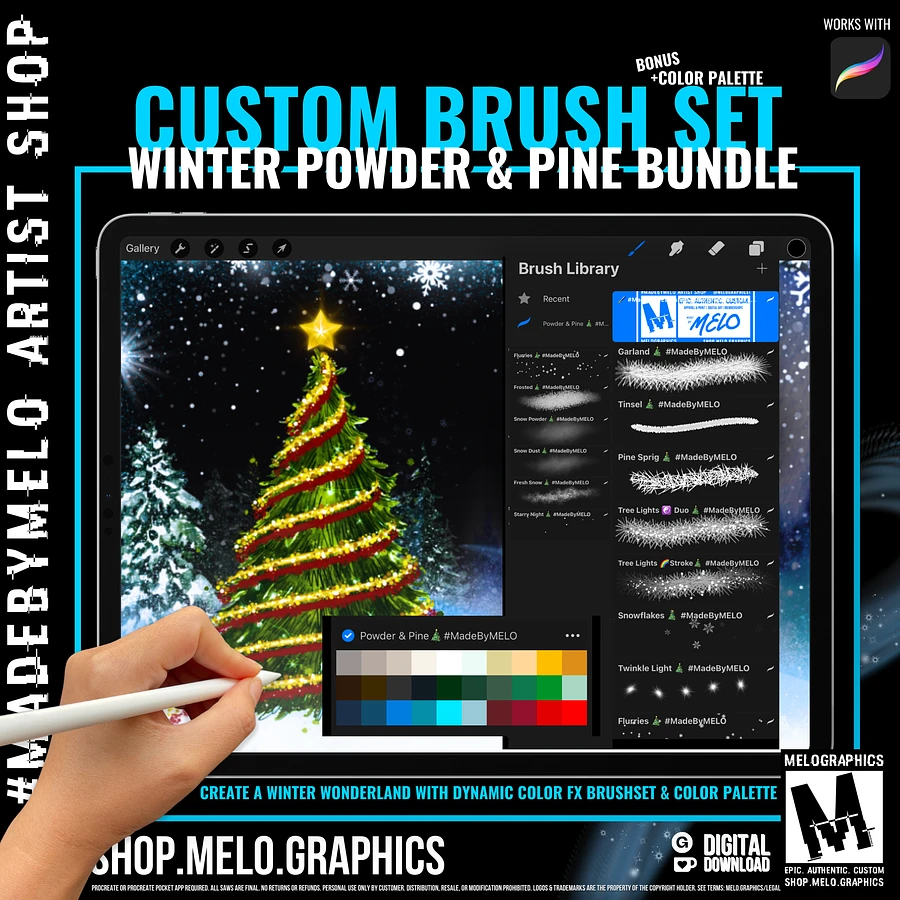 Holiday Powder & Pine Procreate Brush Set + Color Palette Bundle | #MadeByMELO product image (6)