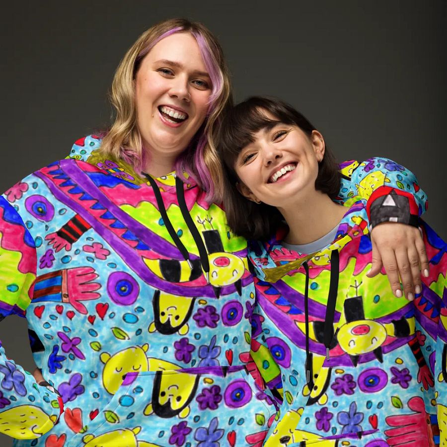 Abstract Vibrant Doodle Characters Unisex All Over Print Hoodie product image (5)