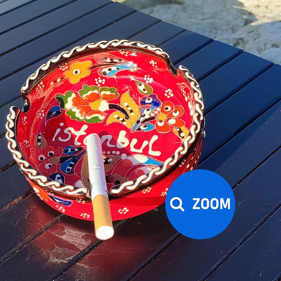 Handmade Red Ceramic Ashtray (Red) - Turkish Iznik Style Decor, 10 cm — handmade pottery, handmade ceramic, home decor, handmade gift product image (7)