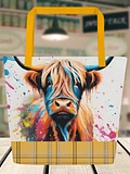 Multi Coloured Paint Splash Highland Cow Tote Bag product image (1)