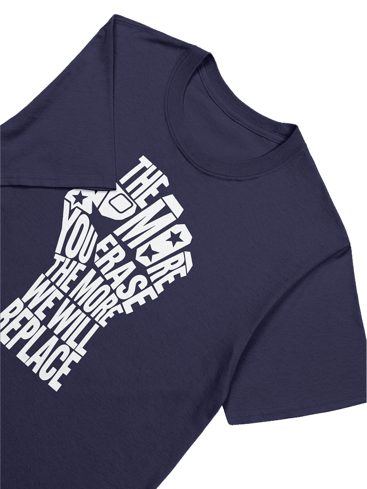 THE MORE YOU ERASE FIST Graphic T-Shirt White On Blue product image (1)
